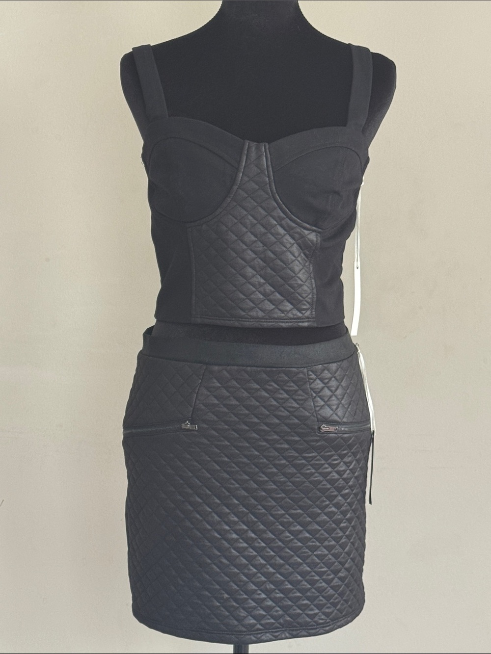 Quilted Black Two-Piece Crop Top & Skirt Set